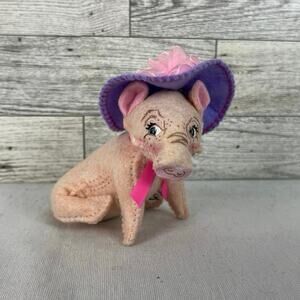 Annalee Vintage 3in Adorable Pink Piglet With Fancy Purple Bonnet Pink Bow
